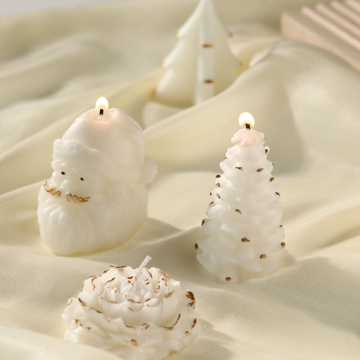 Hand-Poured Sculptural Pine Tree Decorative Soy Candle with Gold Leaf Accents and Cotton Wick
