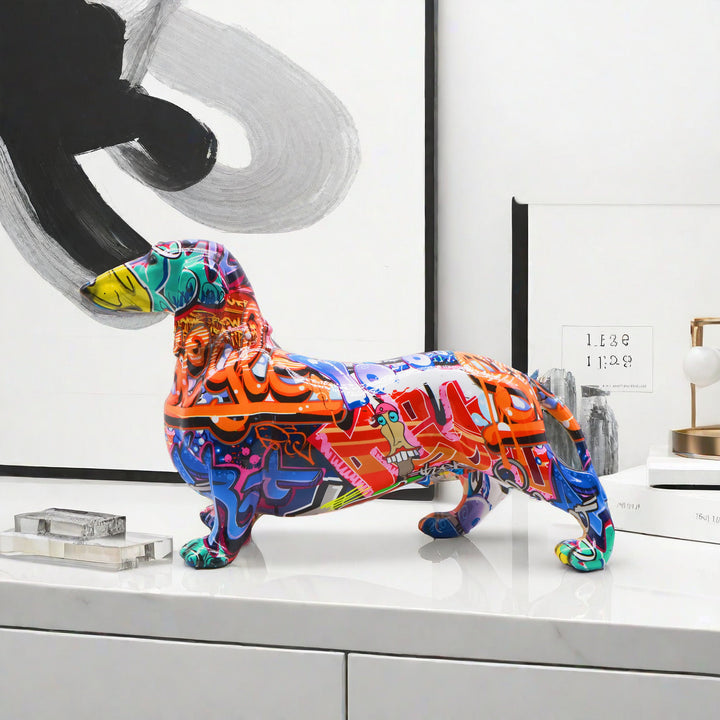 Colorful decoration figure of a dachshund in graffiti style Stornfield