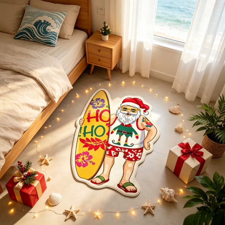 Fun Holiday Surfing Santa Area Rug