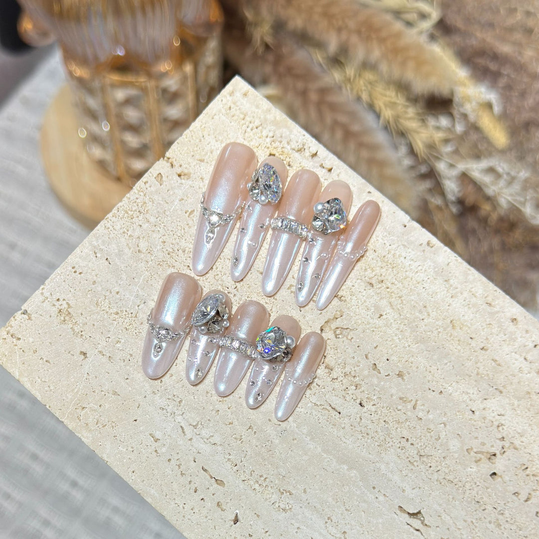 Decorative Stiletto Nail Tips Set with Gemstone Accents Stornfield