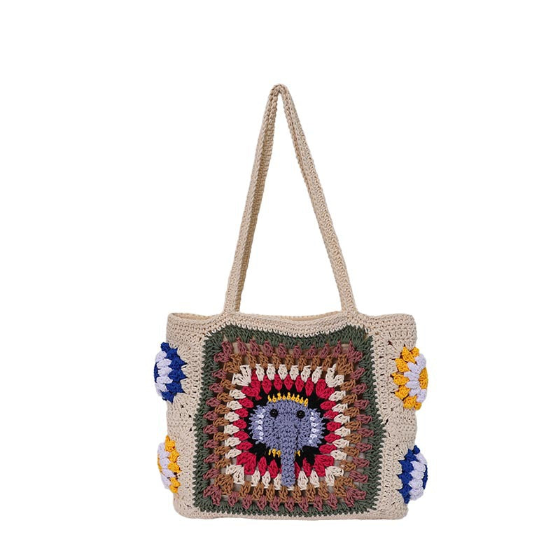 Handmade macrame shoulder bag with elephant design Stornfield