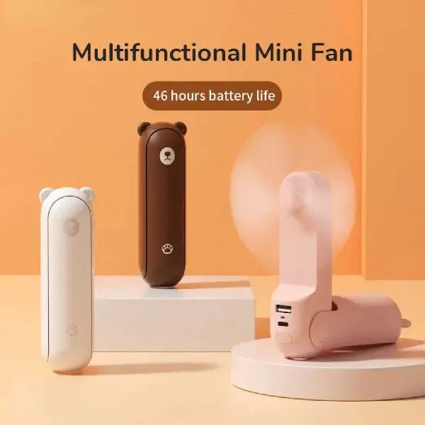 Unisex one size foldable rechargeable portable mini fan with integrated USB power bank and lanyard Stornfield