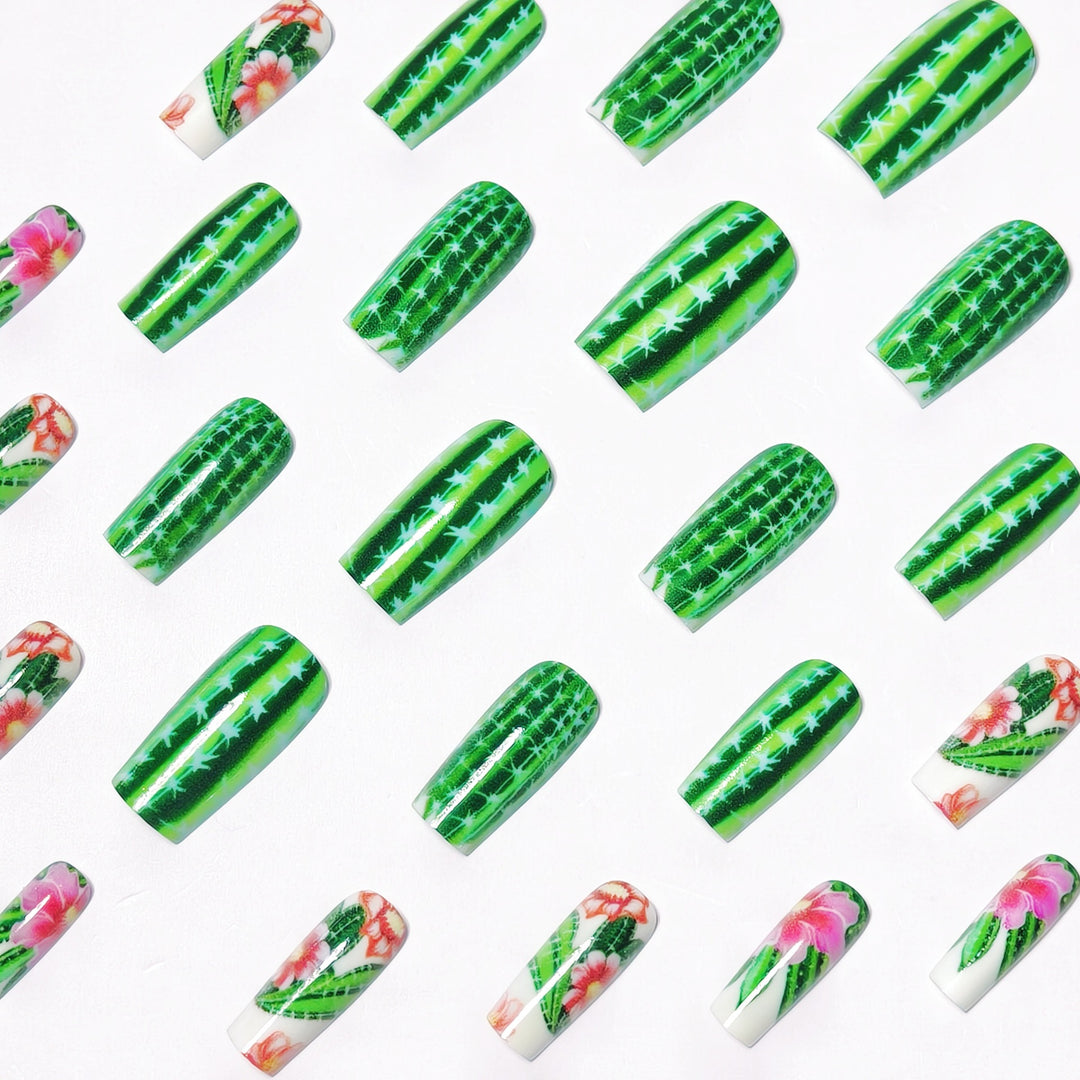 Artificial nails with blooming cactus design Stornfield