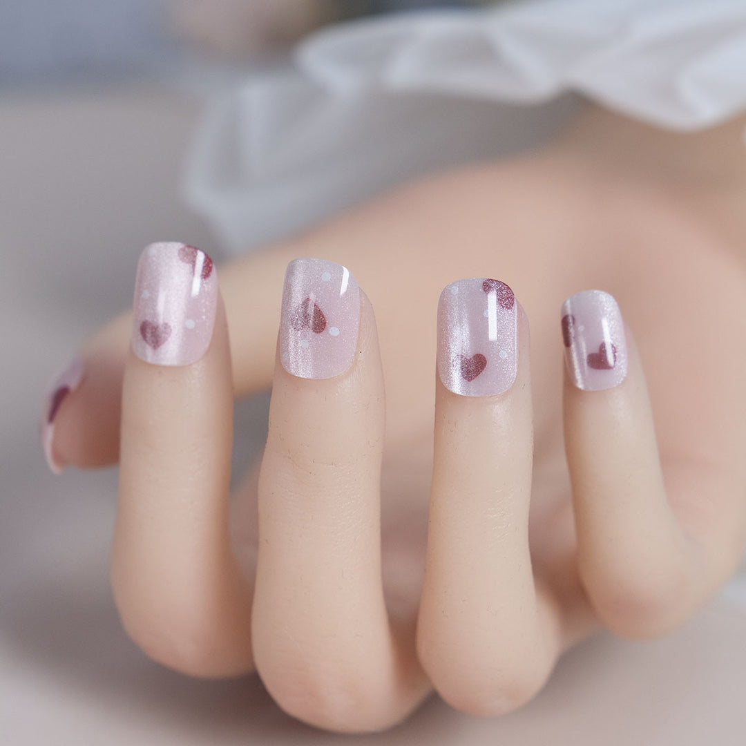 Heart-Embellished Glitter Press-On Nails