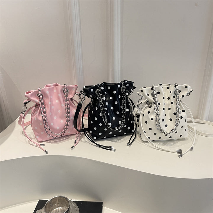 Polka Dot Drawstring Bucket Handbag