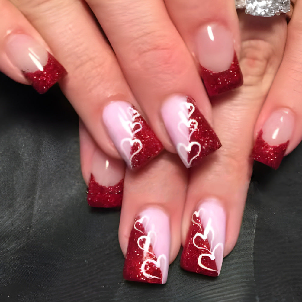 Heart-Embellished Acrylic Nail Art Stornfield