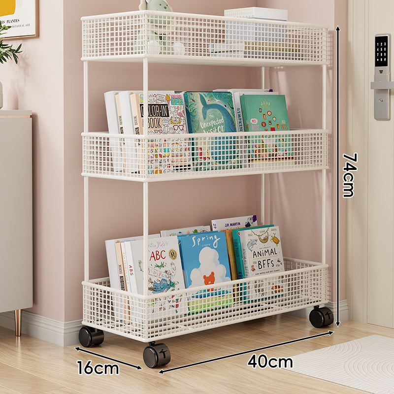 Freestanding Four‑Tier Metal Mesh Book and Display Shelf Rack