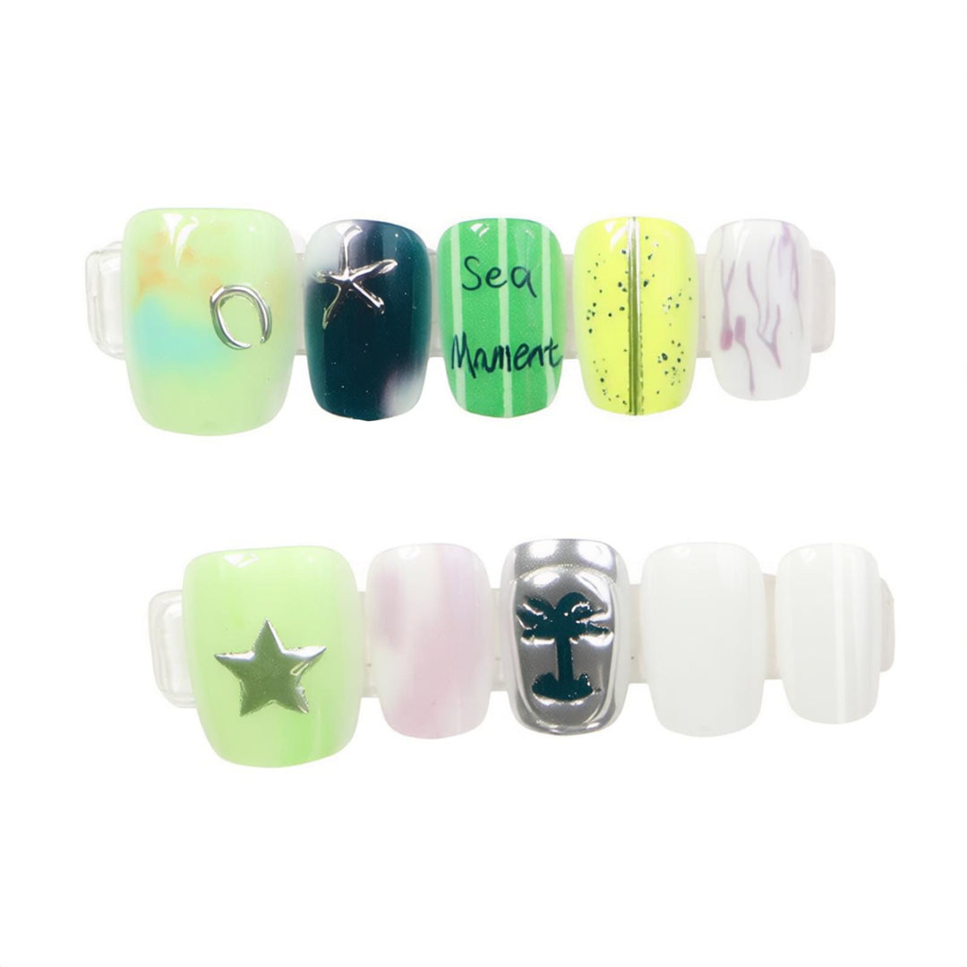 Artistic Sea-Themed Press-On Nail Art Stornfield