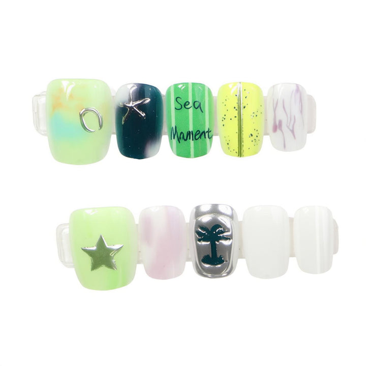 Artistic Sea-Themed Press-On Nail Art Stornfield