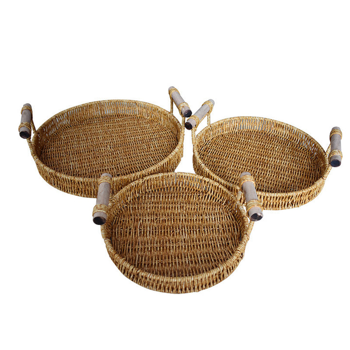 Handcrafted Natural Woven Serving Tray Set Stornfield