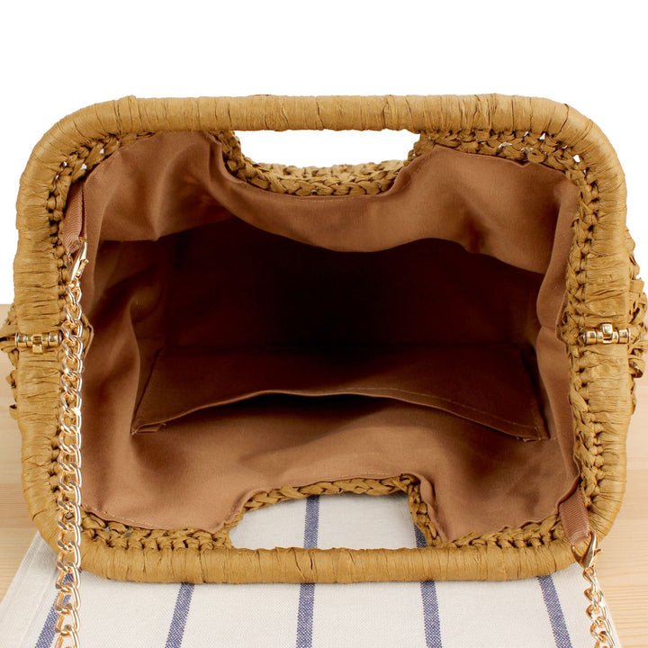 Beach Shoulder Bag Made of Natural Weave with Elegant Chain Decoration Stornfield