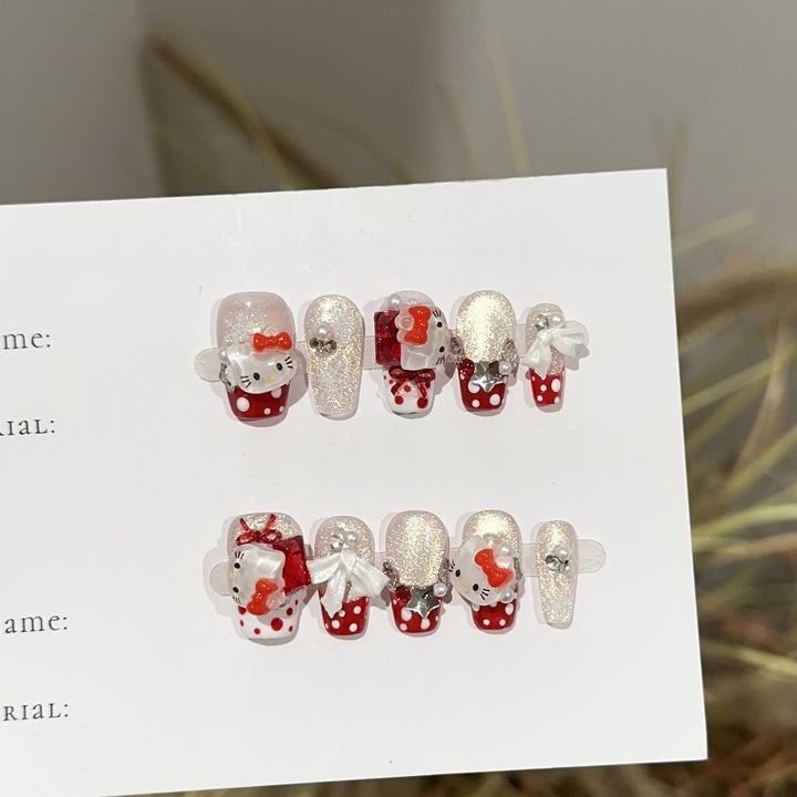 Whimsical Kitty-Themed Press-On Nail Art Set