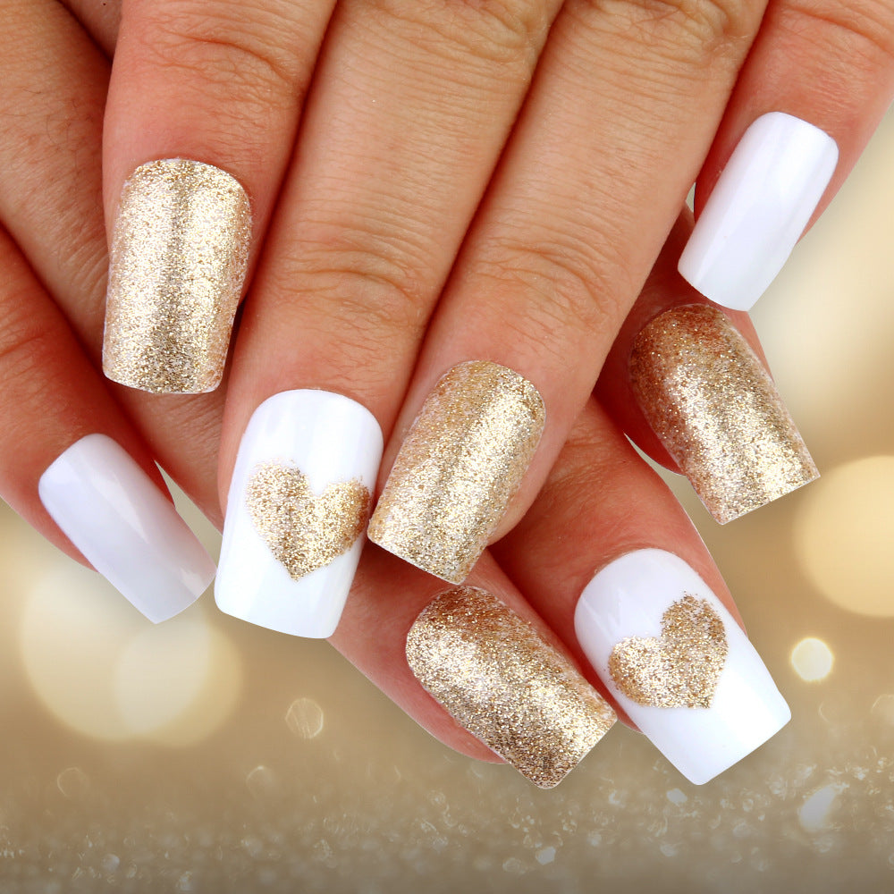Elegant Glitter Heart Press-On Nails Stornfield