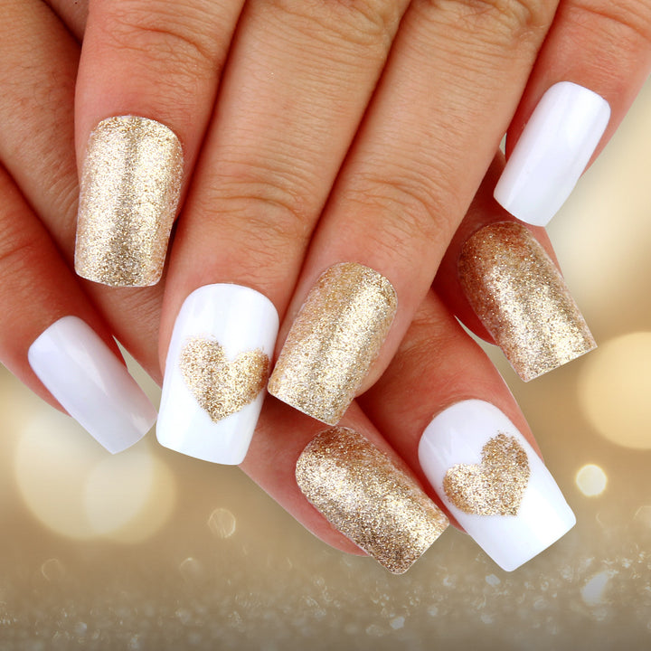 Elegant Glitter Heart Press-On Nails Stornfield