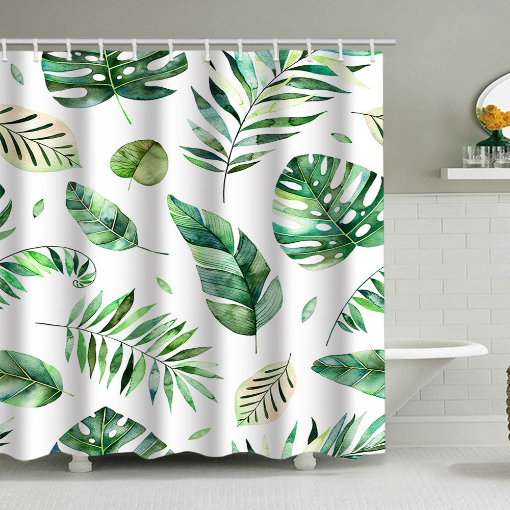 Tropical Leaf Print Shower Curtain Stornfield