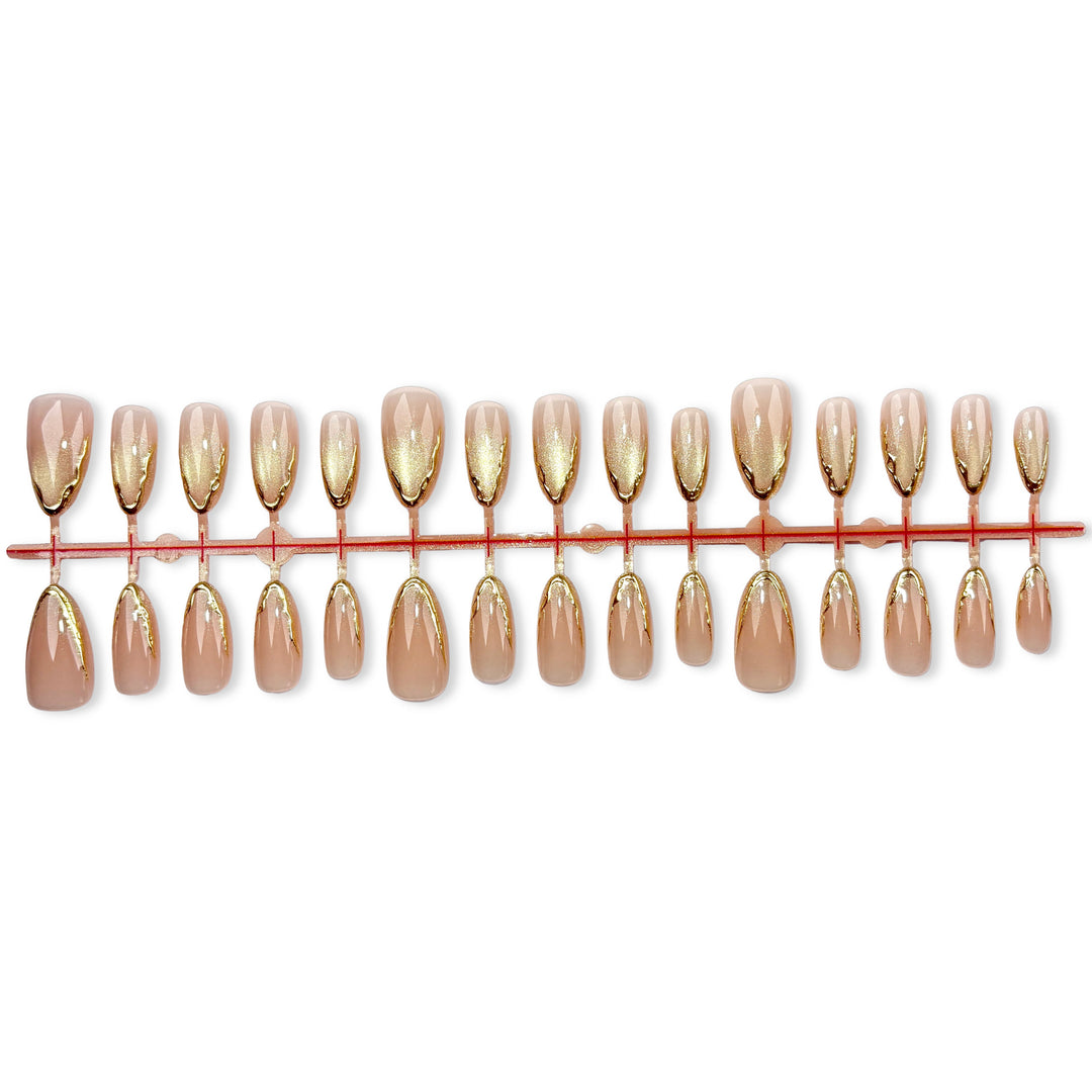 Elegant Gold-Accented Press-On Nail Design