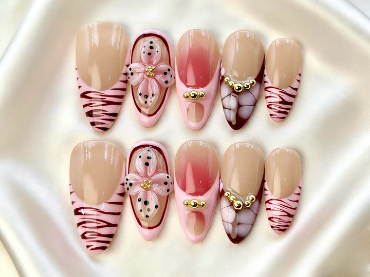 Artistic Floral Embellished Press-On Nail Set