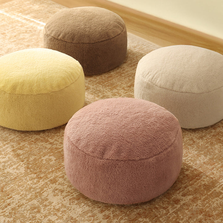 Round filled seat pouf made of cuddly teddy plush with a shape-stable core Stornfield