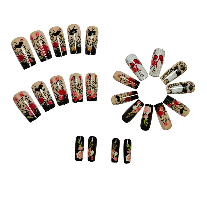 Glamorous artificial nails with floral designs Stornfield