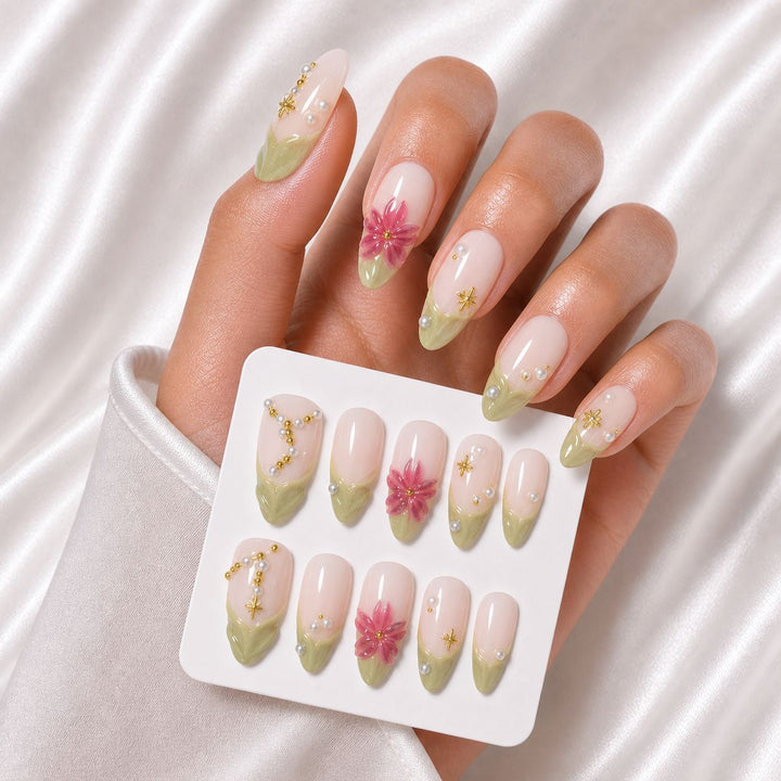 Floral Art Acrylic Nail Extensions Stornfield
