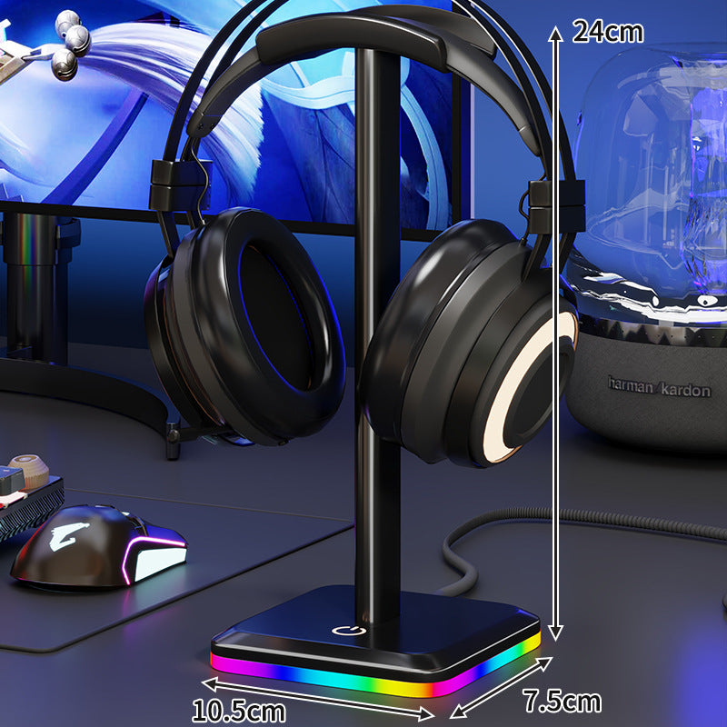 RGB LED Desktop Headphone Stand with Vertical Color-Changing Light and Padded Headrest