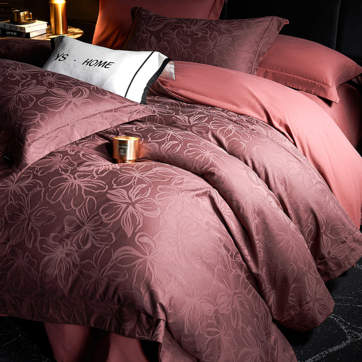 Luxurious cotton satin bed linen set with jacquard structure