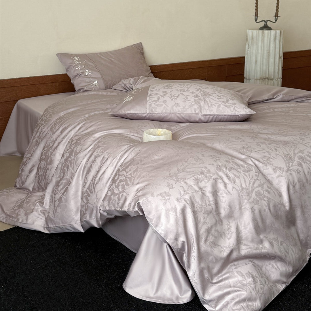 Jacquard Satin Floral Duvet Cover Set