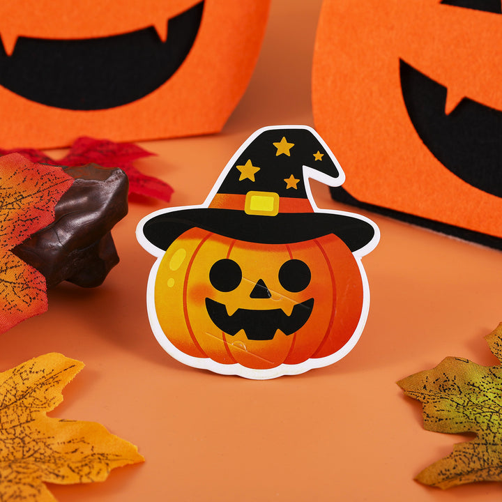 Halloween stickers pumpkin with witch hat self-adhesive