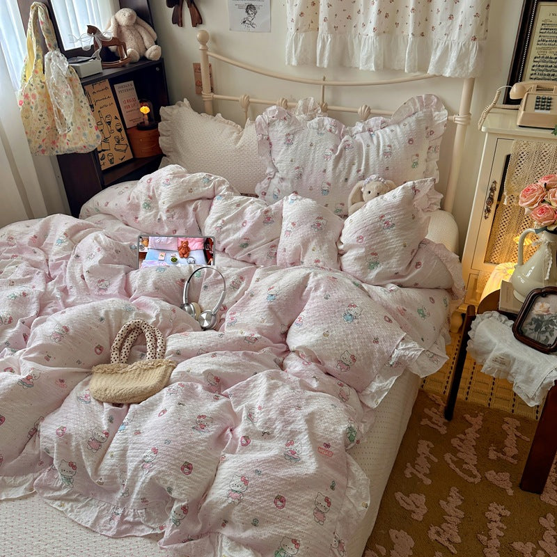 Ruffled Floral Print Comforter Set