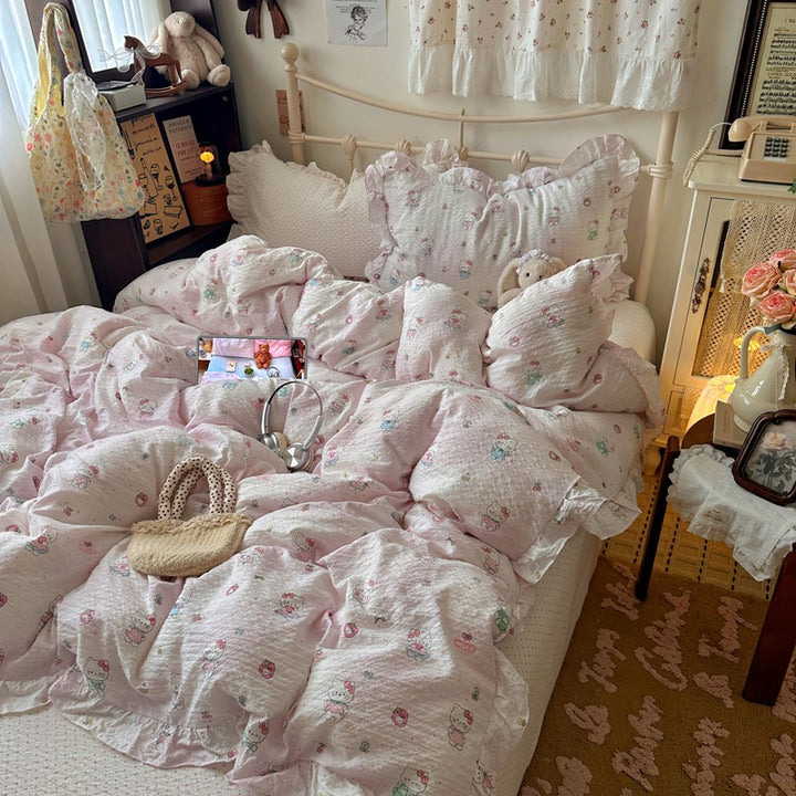 Ruffled Floral Print Comforter Set