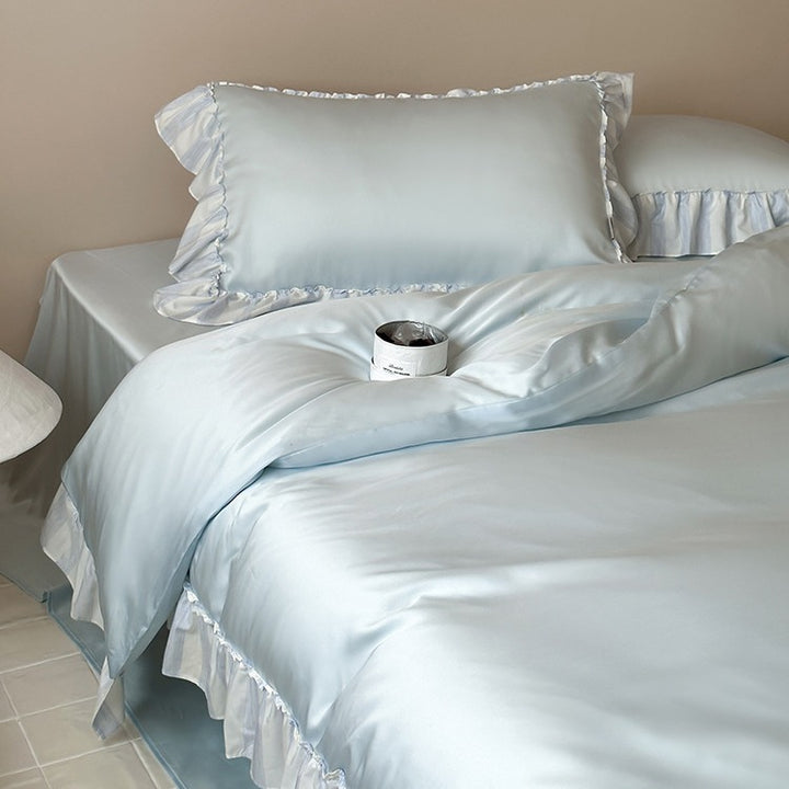 Satin bedding set with silky finish, frill trim and extra soft touch