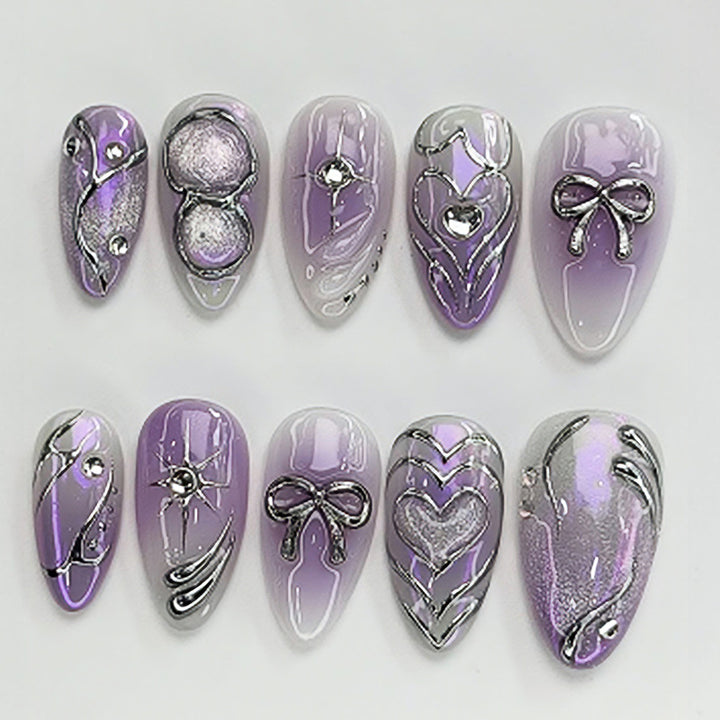 Artistic Press-On Nail Set with Elegant Floral Designs Stornfield