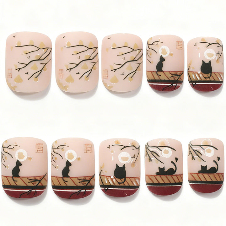 Artistic Cat-Themed Acrylic Nail Art Set Stornfield