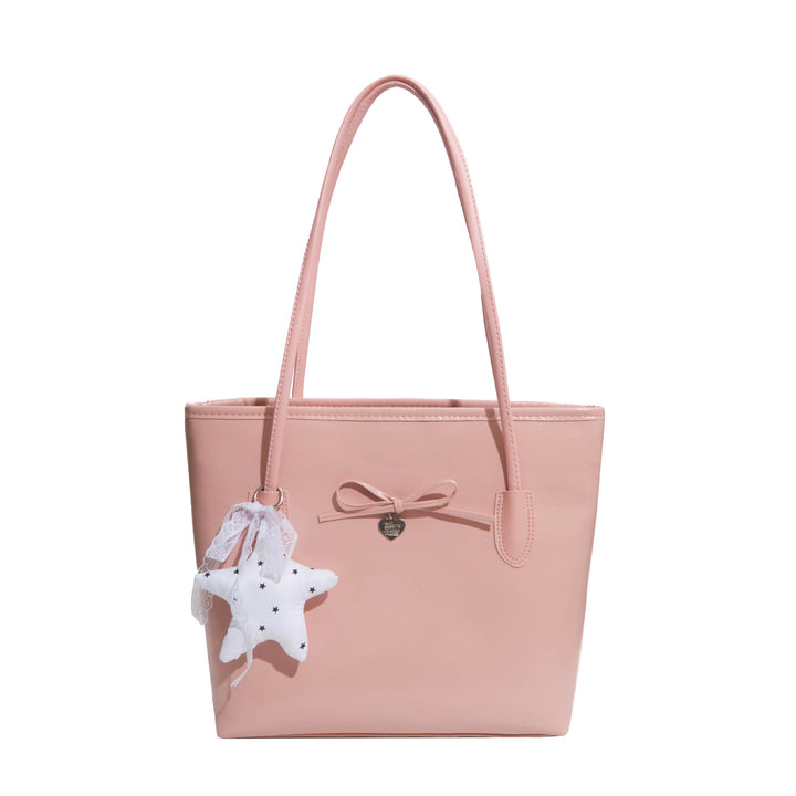 Glossy Tote Bag with Heart Charm
