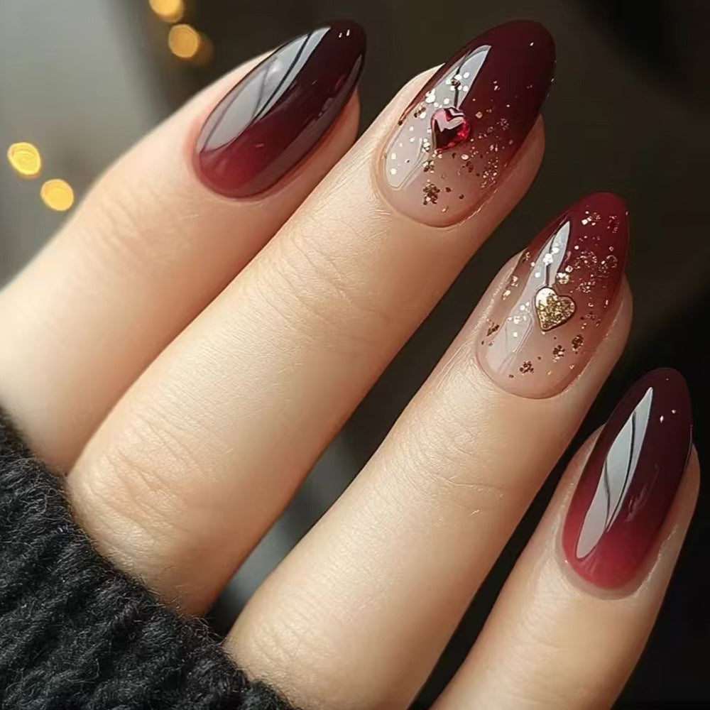 Heart-Embellished Almond Press-On Nails Stornfield