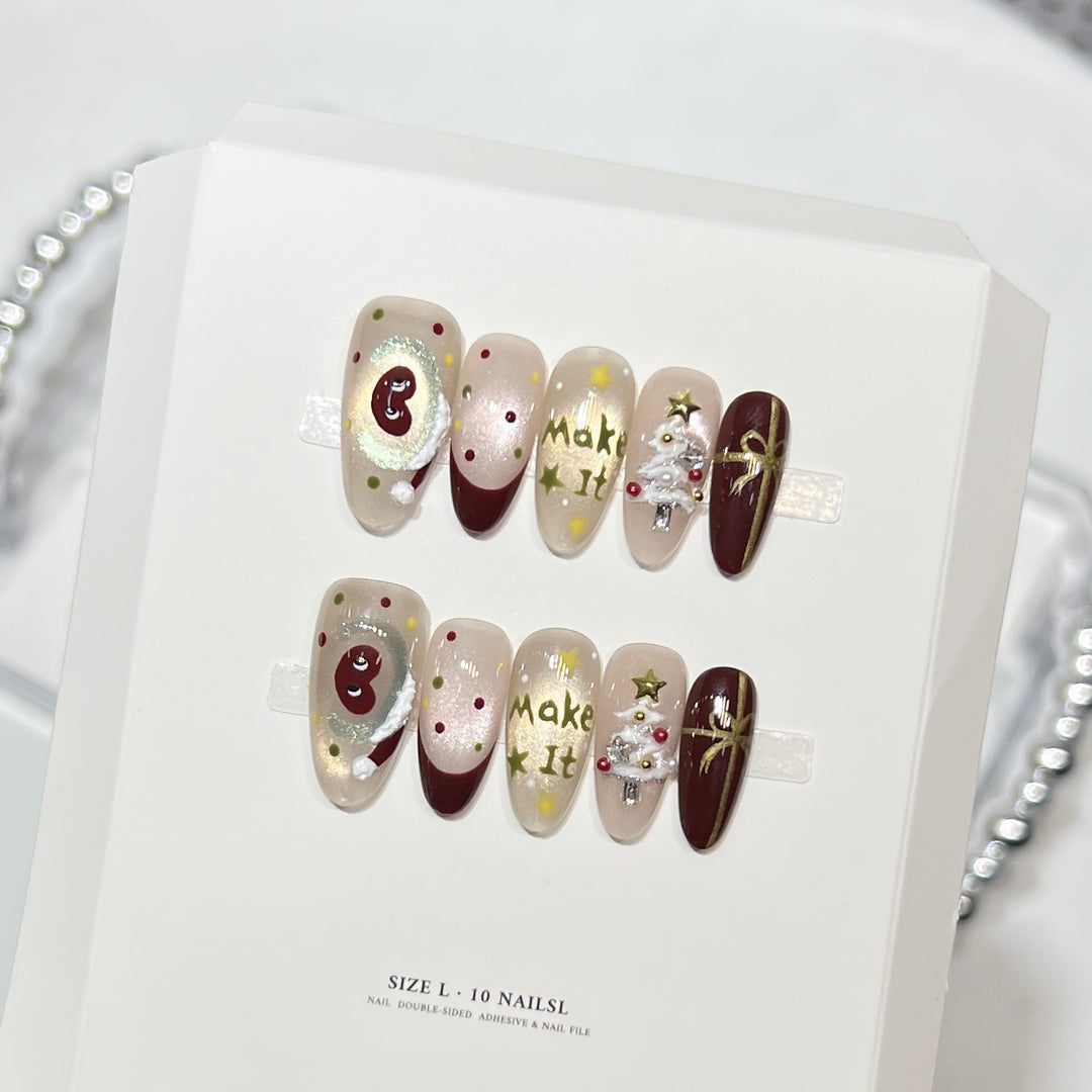 Artistic Christmas-Themed Press-On Nail Set