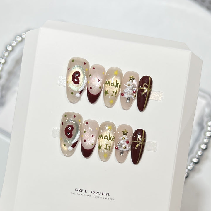Artistic Christmas-Themed Press-On Nail Set