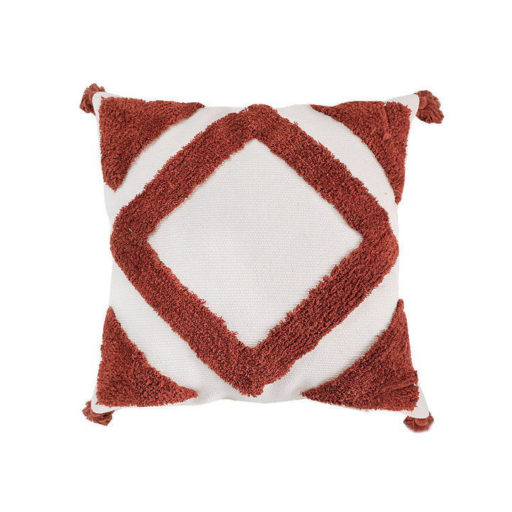 Woven decorative cushion cover with high pile, diamond tufting and tassels Stornfield