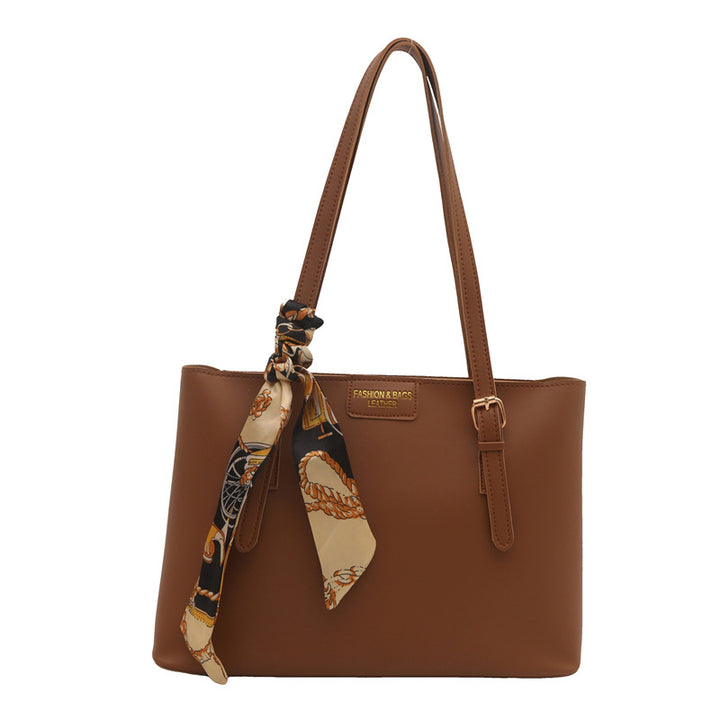 Elegant Faux Leather Tote Bag with Scarf Detail