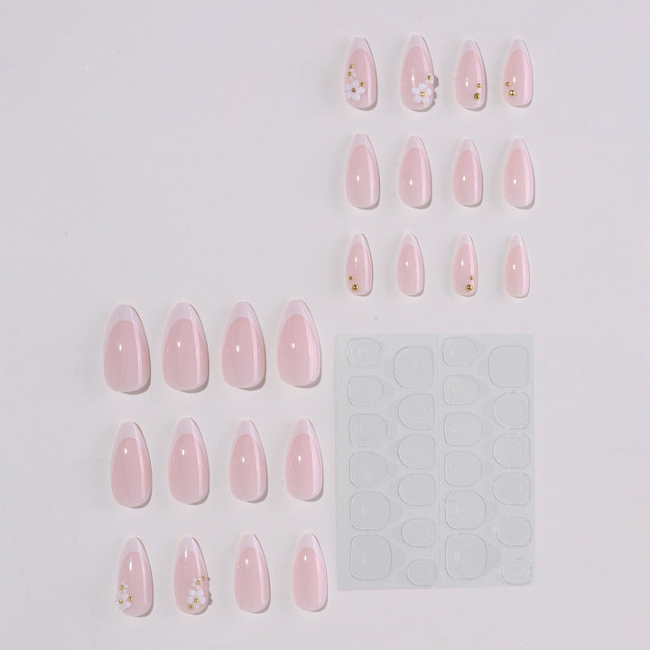 Artificial nail set with elegant floral accents and glitter Stornfield