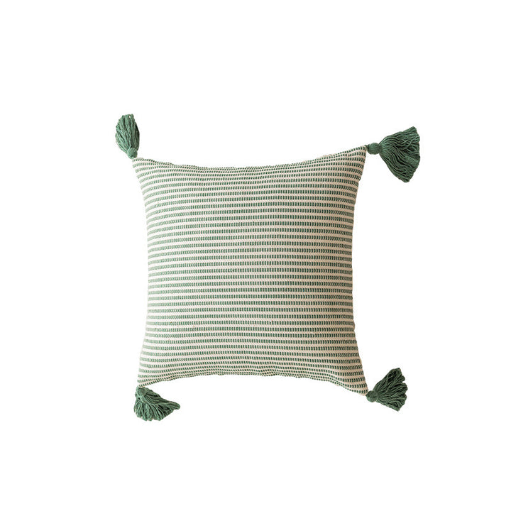 Decorative Knitted Striped Square Throw Pillow with Corner Tassels