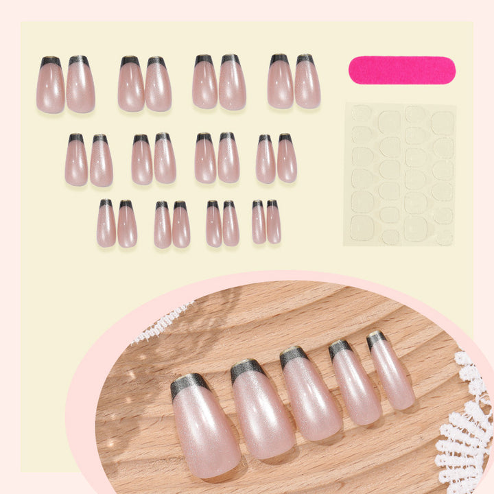 Acrylic nail set with elegant French design and glitter accents Stornfield