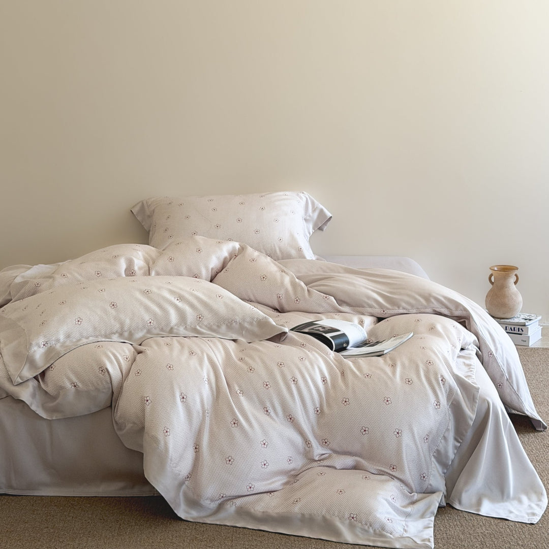 Ruffled Cotton Duvet Cover and Bed Skirt Set with Playful Bunny Print