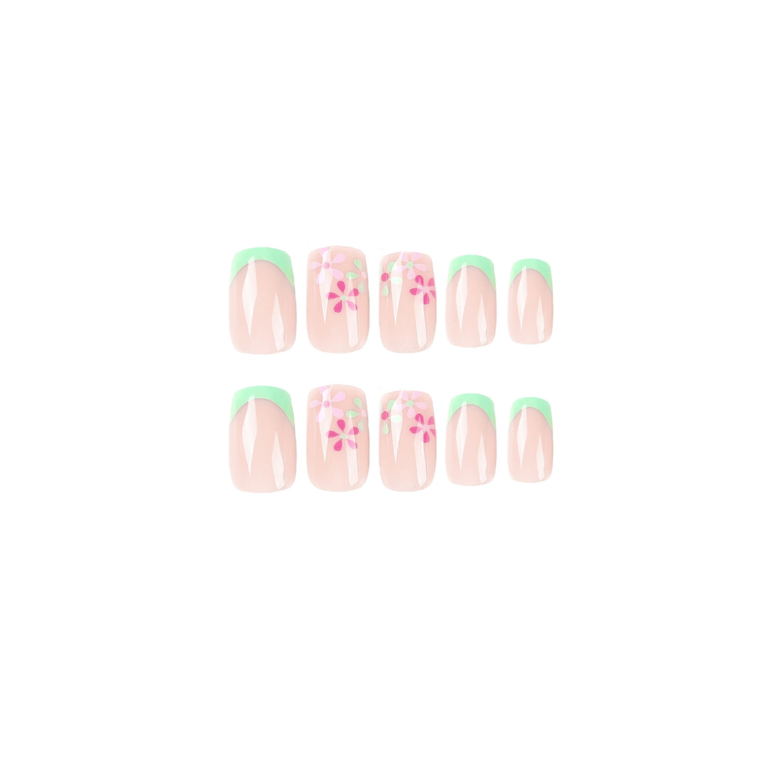 Artificial nails with floral accents and neon tips Stornfield