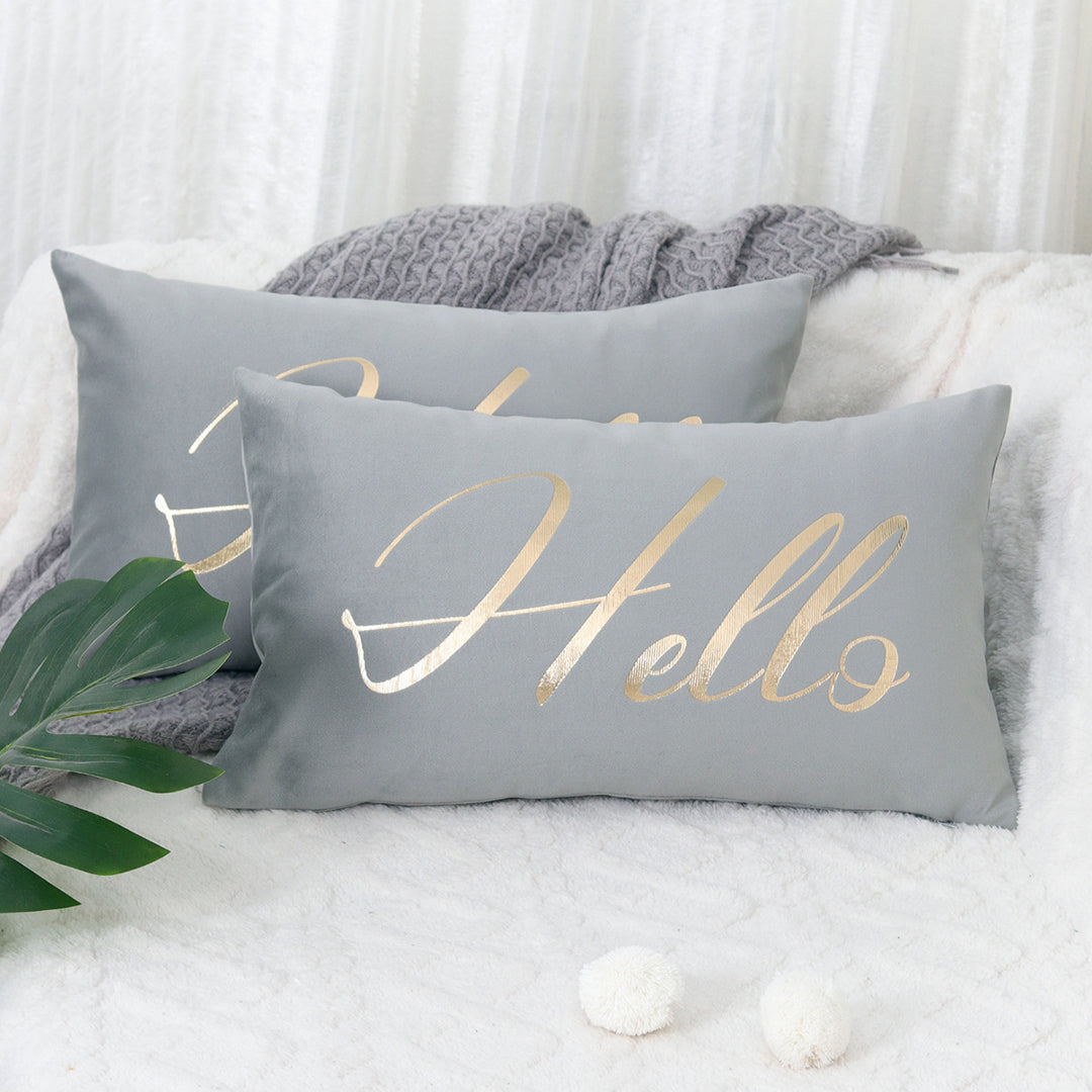 Plush Velvet Rectangular Lumbar Accent Pillow with Metallic Script Embroidery and Hidden Zip