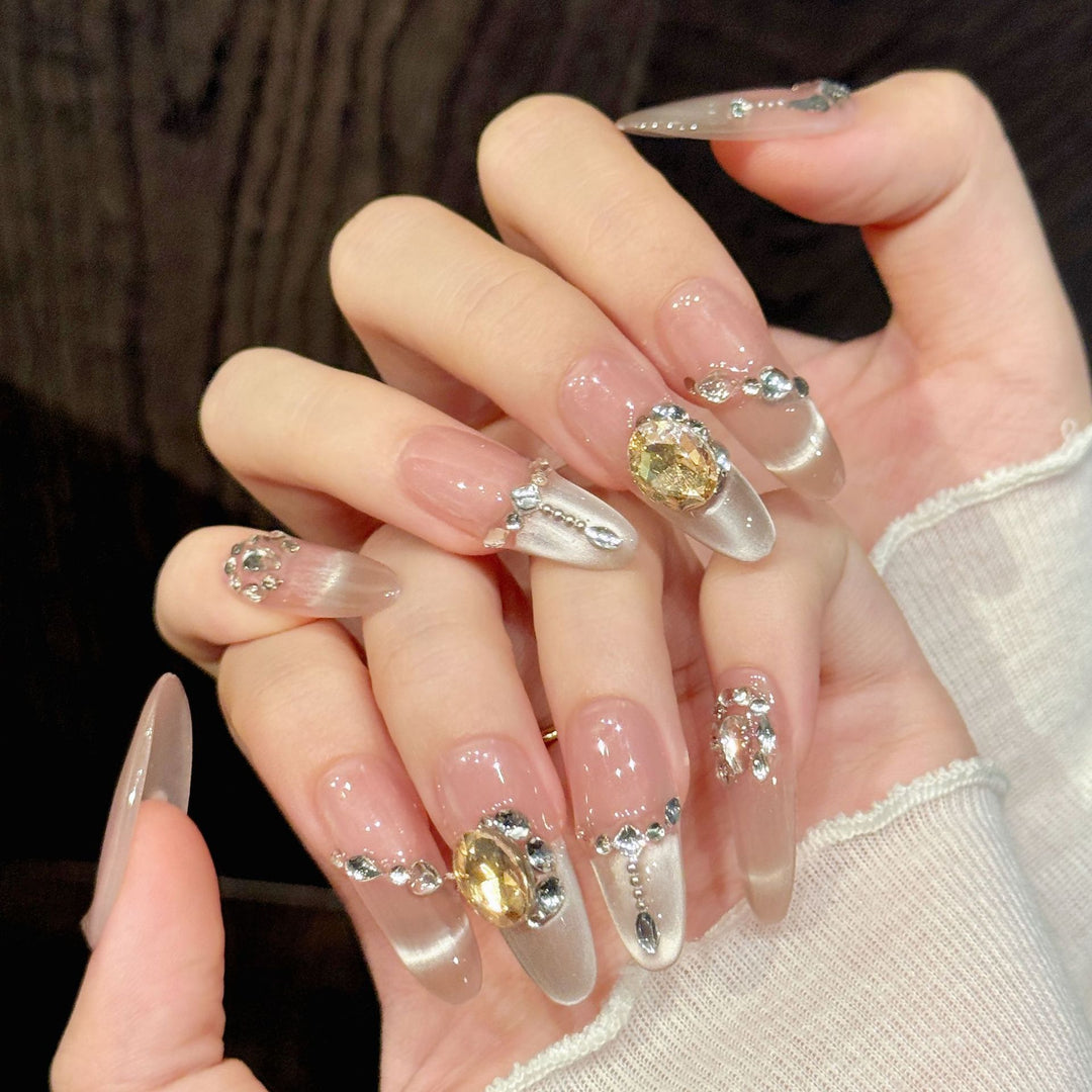 Decorative Stiletto Press-On Nail Art Set with Gem Accents