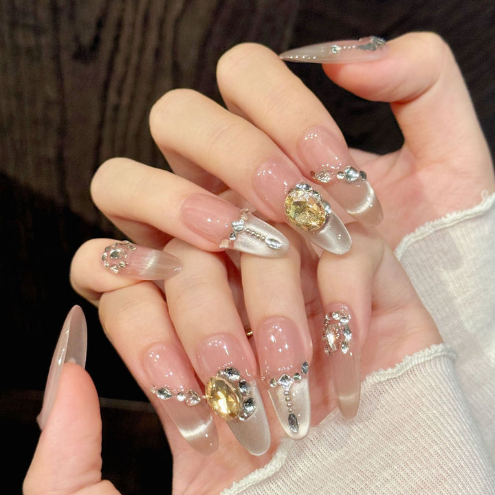 Decorative Stiletto Press-On Nail Art Set with Gem Accents