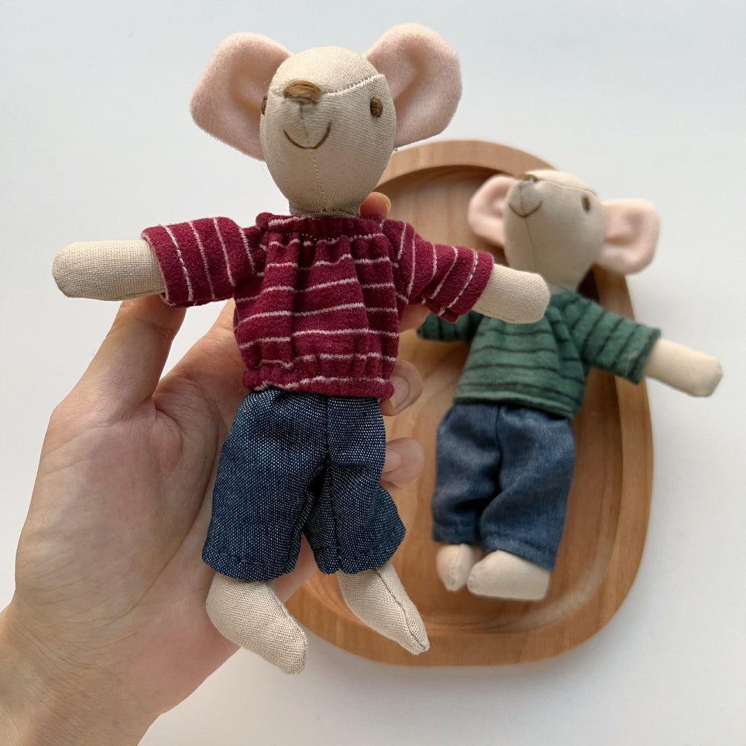 Handcrafted Cotton Plush Mouse Doll with Crocheted Dress