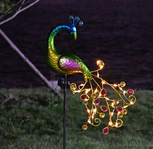 Decorative Metal Peacock Garden Stake Sculpture With Integrated LED Fairy Lights And Weatherproof Outdoor Stake Stornfield