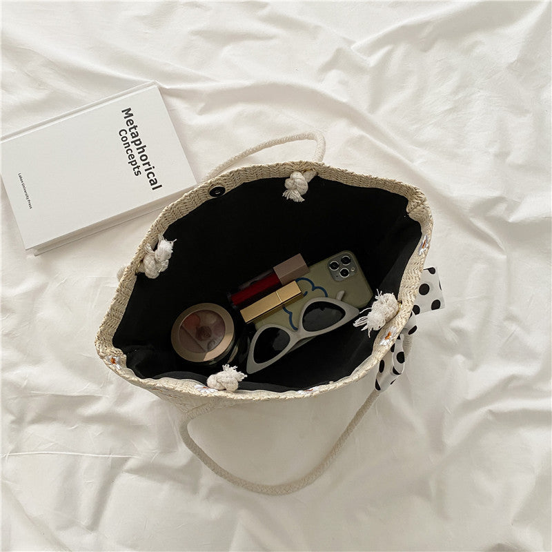 Straw Beach Tote Bag with Decorative Scarf